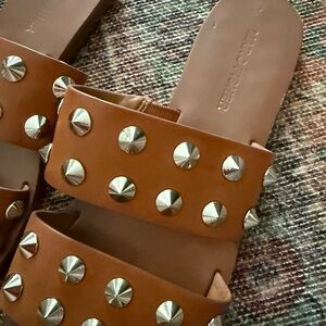 Marc Fisher Brown Studded Slide Sandals